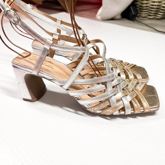 Seychelles Charter Heels Strappy Sandals Size 8.5 Leather Silver - Picture 7 of 16